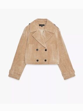 Zara suede trench cropped jacket in small NWT